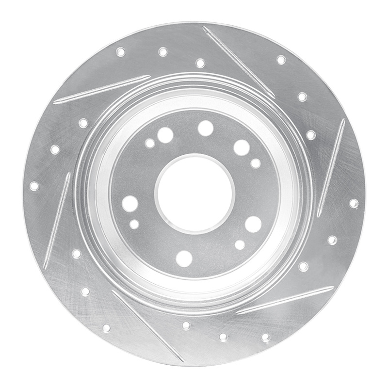 Acura RL Brake Rotor (1) - Rear Left - R1 Concepts - Drilled & Slotted - Silver - `02-`04